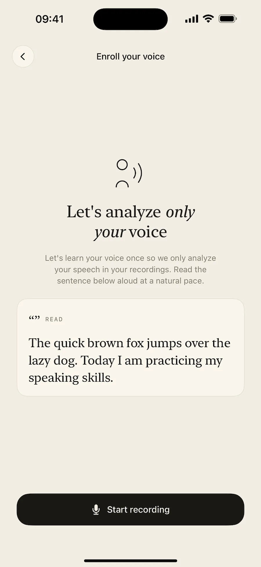 Voice enrollment screen